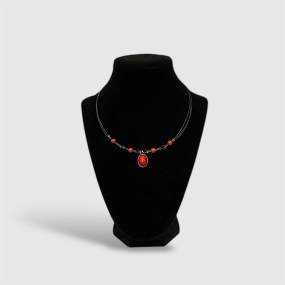 Y2K Red Statement Necklace Vintage 2000s Glam Retro Pendant Jewellery